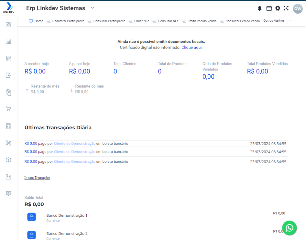 tela do sistema LinkDev ERP